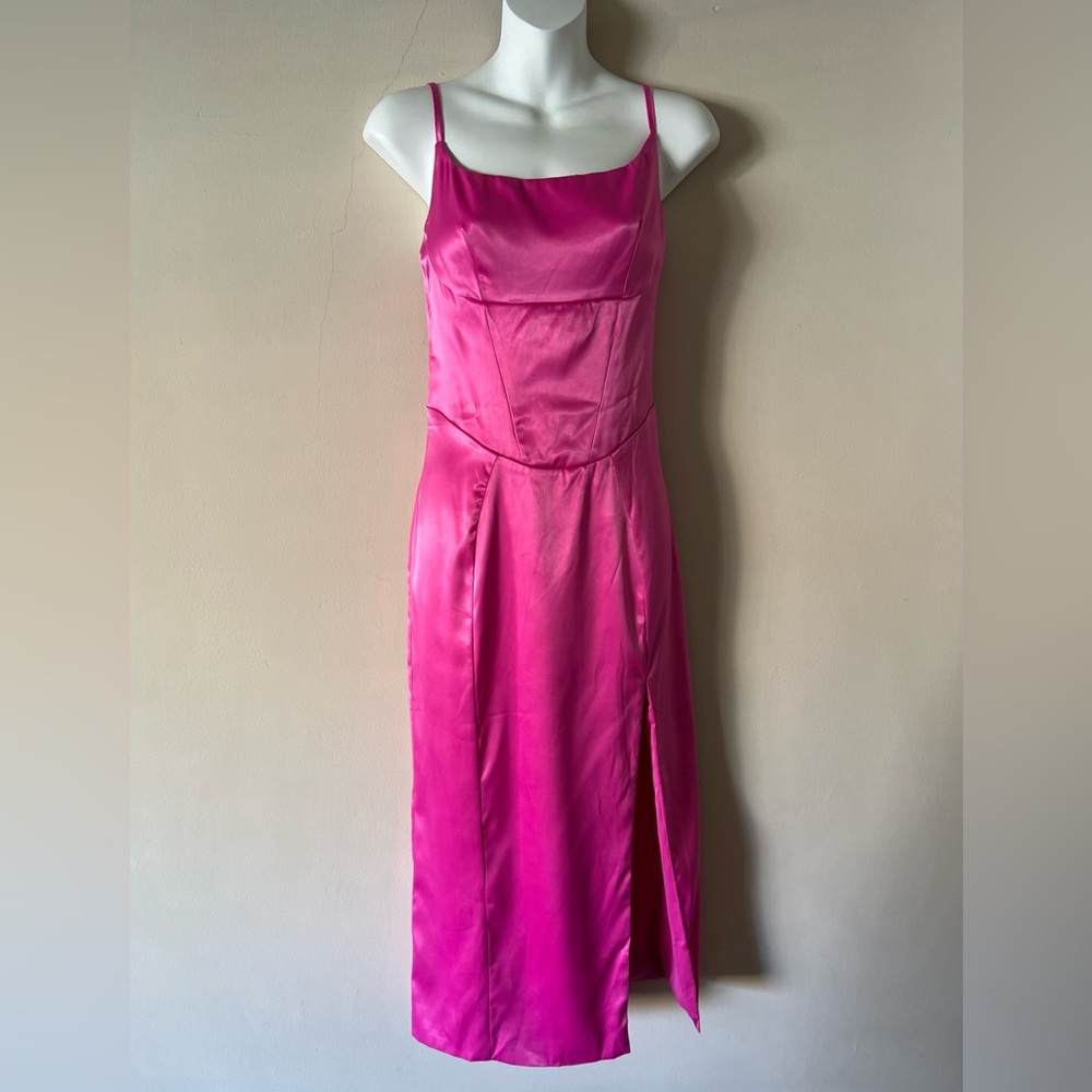 Marthea Satin Midi Dress in Hot Pink NWT • M
